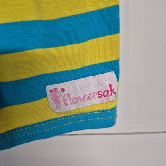 Girls Sleeveless Yellow & Blue Striped Tunic Dress With Ruffle By Flowersak Sz 6 - Picture 4 of 5